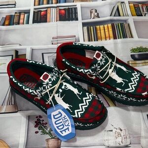 Hey Dude Holiday Plaid Shoes in Green and Red